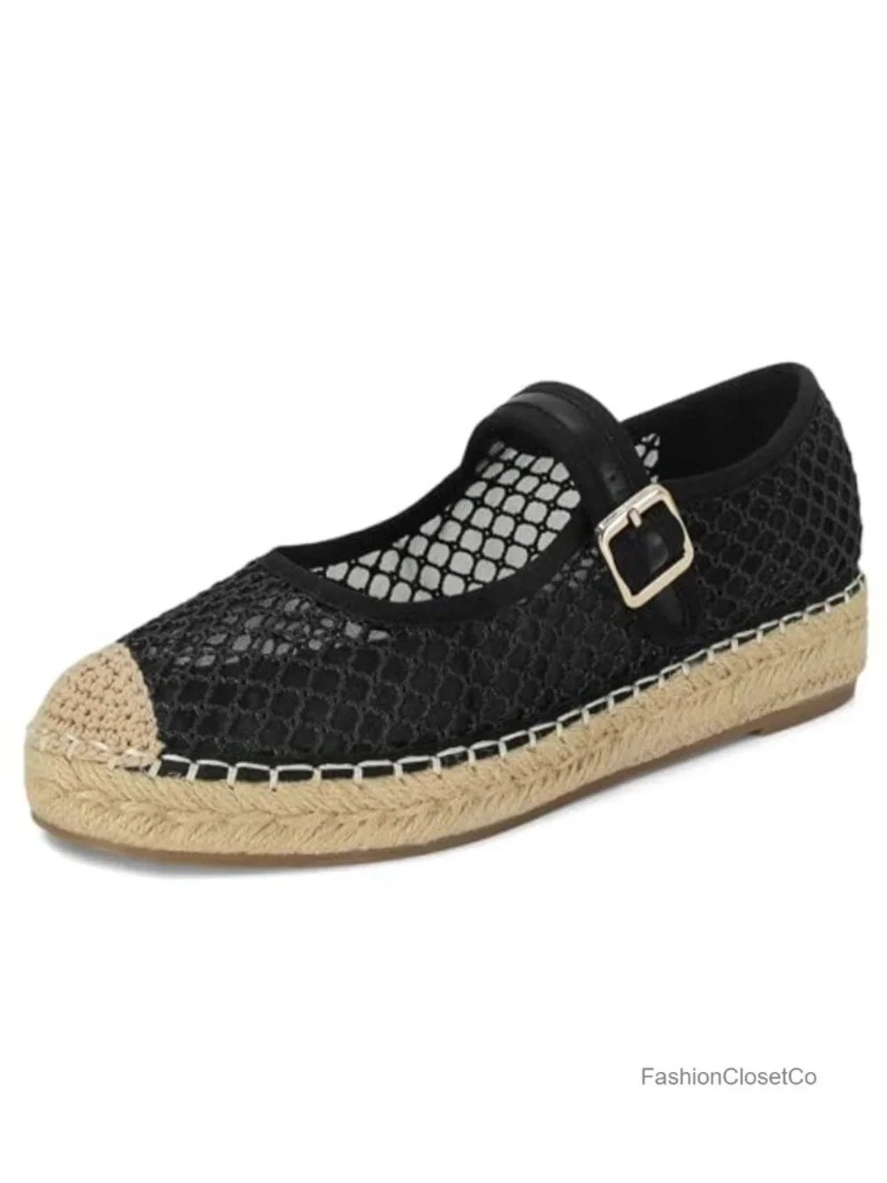 Platform Mary Jane Flats Woven Raffia Espadrilles Buckle Strap Ballerina Flats